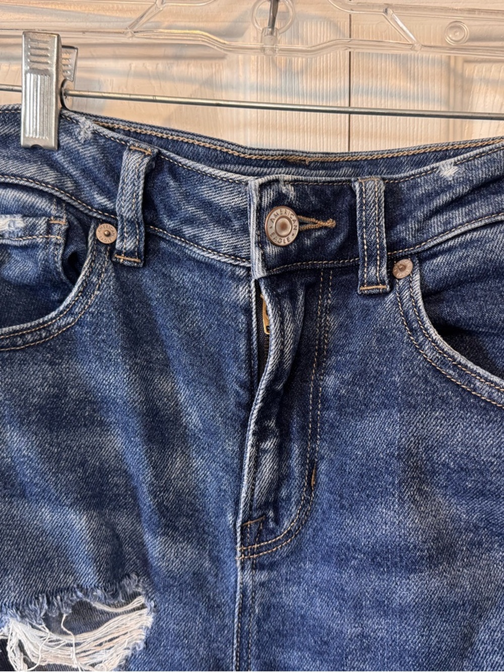 American Eagle Dark Blue Distressed Stretched Jeans Size 00 Regular - Picture 3 of 12